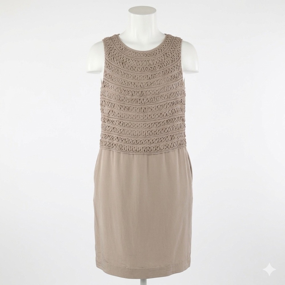 3.1 Phillip Lim Dress Womens 6‎ Taupe Silk Soutache Embroidered Shift Sleeveless